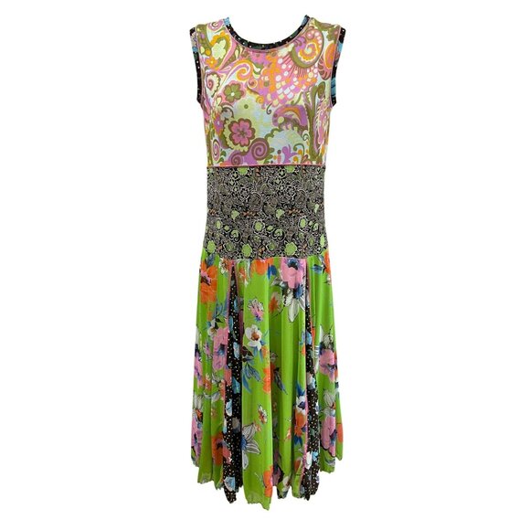 Anac Colorful Sleeveless Floral Patterned Midi Dress With Tie Back Medium - Picture 1 of 10